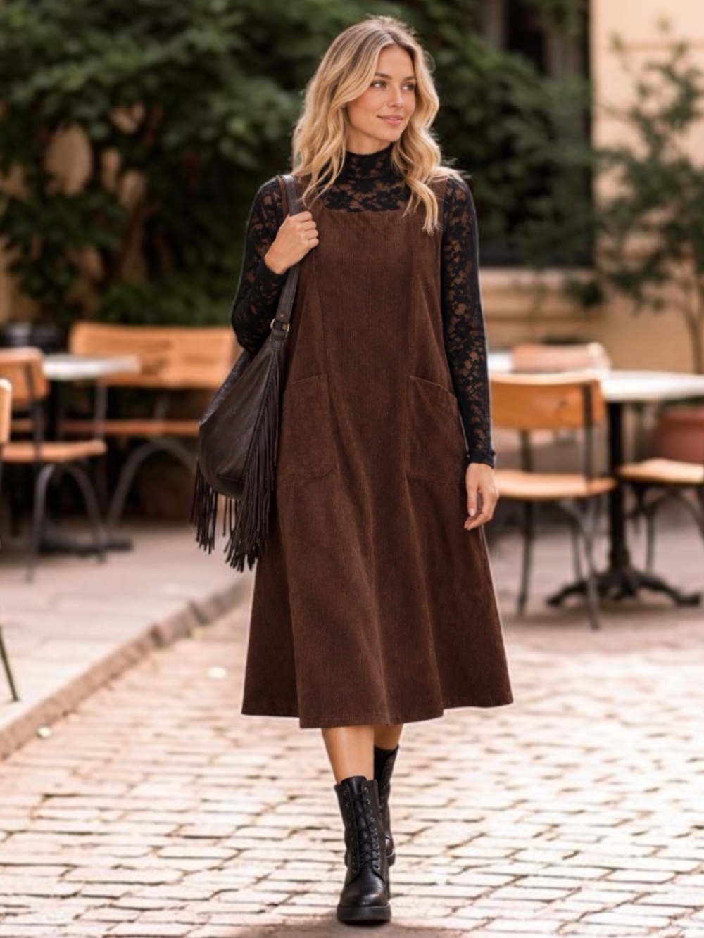 Brown Corduroy Pinafore Jumper Dress XXL